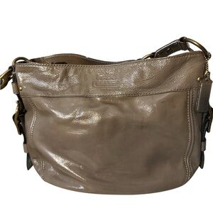 Coach Taupe gray  patent Leather Hobo Shoulder Bag  adj sides some call outs